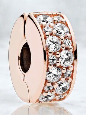 NEW Authentic Pandora Pave Clip Charm Rose Gold Clear Stone Clip 796361NCB